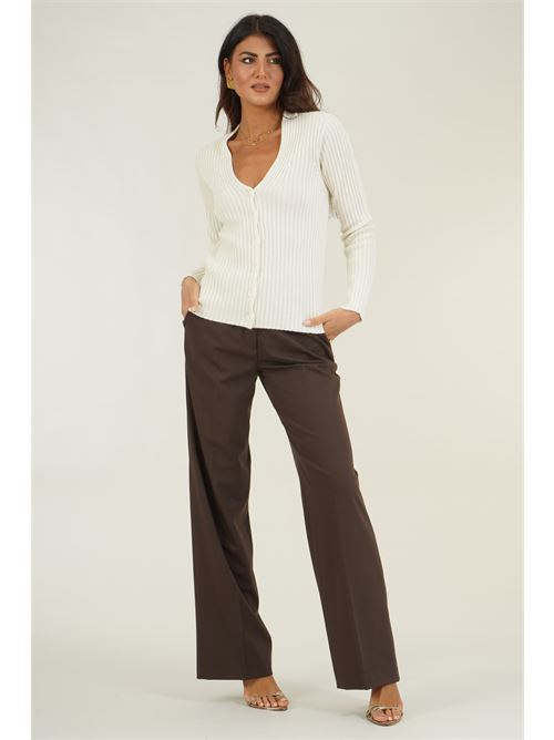 Cardigan a costine in pura lana Valeria Ghittori | 1310BIANCO